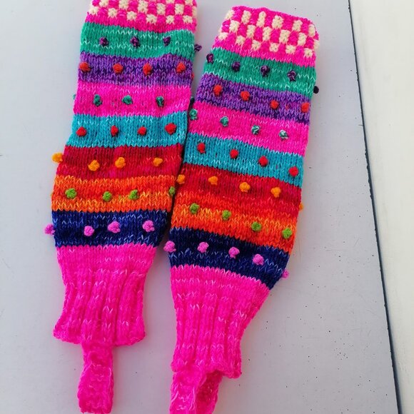 Multicolored Wool Knitted Leg Warmers - Andean Craftsmanship - Picture 8 of 9